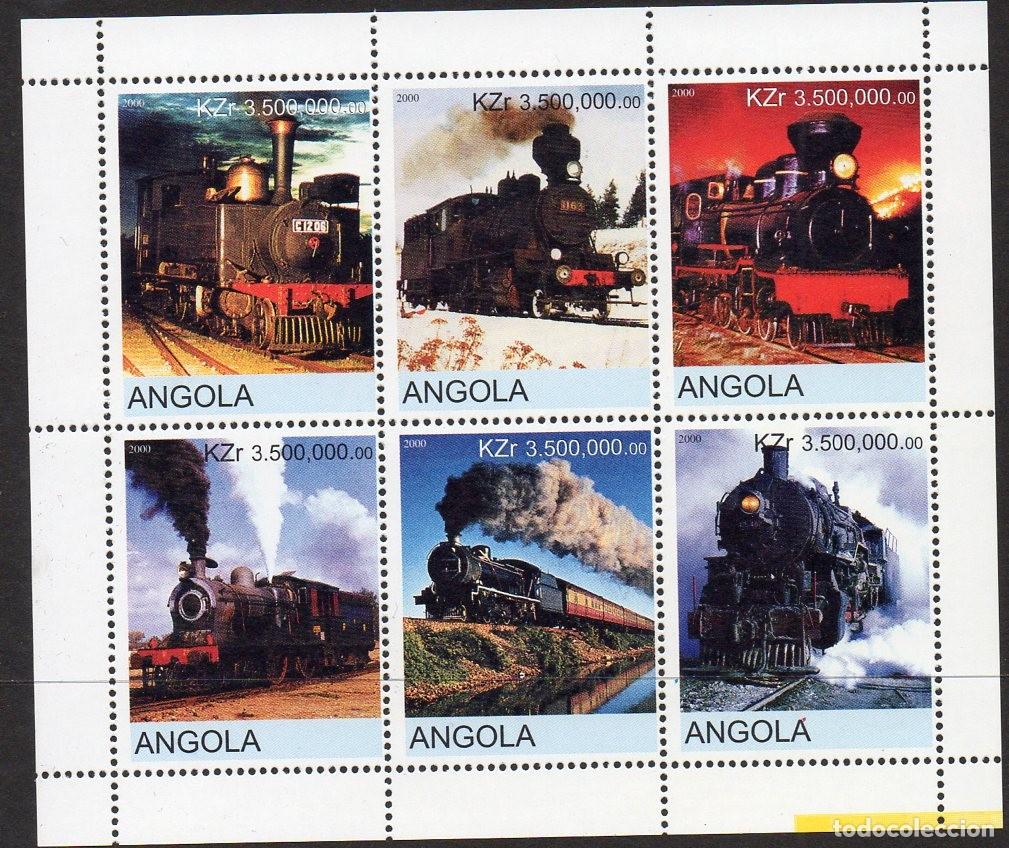 Sellos: ANGOLA 2000 SHEET MNH TRENES STEAM TRAINS TRENI COMBOIOS LOCOMOTORAS LOCOMOTIVES LOKOMOTIVEN