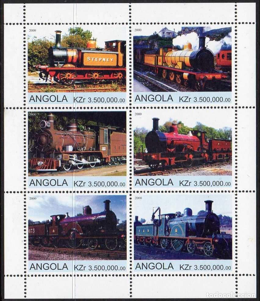 Sellos: ANGOLA 2000 SHEET MNH TRENES STEAM TRAINS TRENI COMBOIOS LOCOMOTORAS LOCOMOTIVES LOKOMOTIVEN