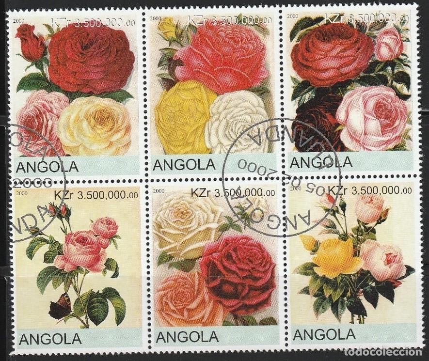 Sellos: ANGOLA 2000 SHEET USED MNH ROSES ROSAS FLORES FLOWERS FLEURS BLUMEN FIORI