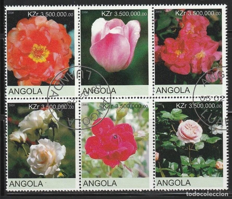 Sellos: ANGOLA 2000 SHEET USED MNH ROSES ROSAS FLORES FLOWERS FLEURS BLUMEN FIORI