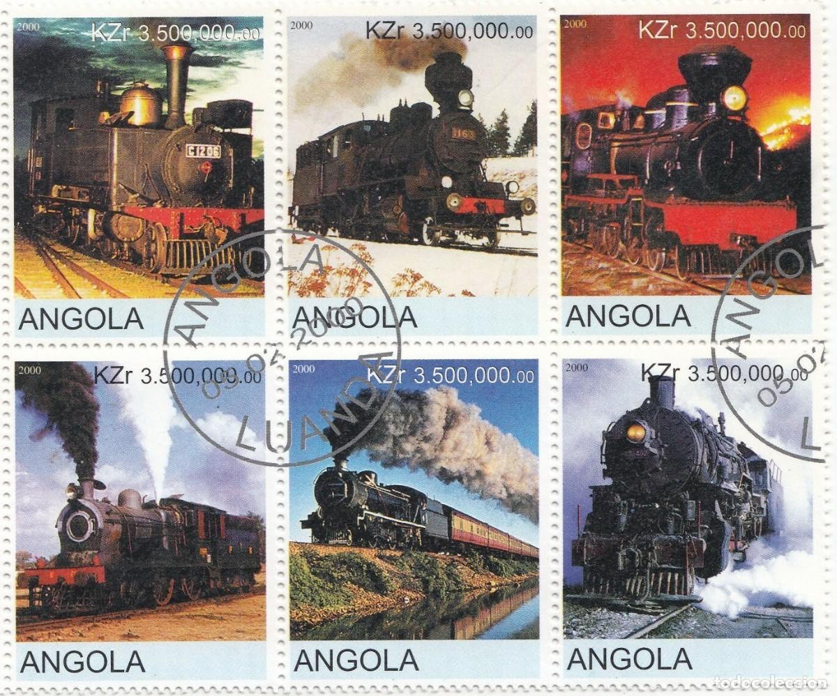 Briefmarken: ANGOLA 2000 SHEET USED MNH TRENES A VAPOR STEAM TRAINS LOCOMOTORAS LOCOMOTIVES LOKOMOTIVEN ZUGE