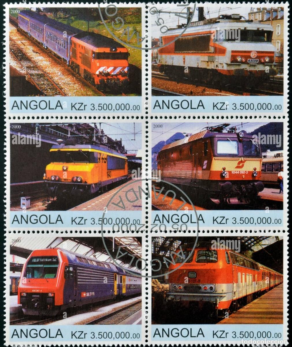 Sellos: ANGOLA 2000 SHEET USED MNH TRENES TRAINS TRENI ZUGE COMBOIOS