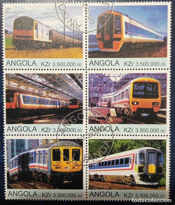 Sellos: ANGOLA 2000 SHEET USED MNH TRENES TRAINS TRENI ZUGE COMBOIOS