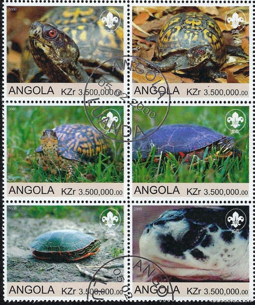 Sellos: ANGOLA 2000 SHEET USED MNH FAUNA TURTLES TORTUES TARTARUGAS TORTUGAS TARTARUGHE SCHILDKROTEN