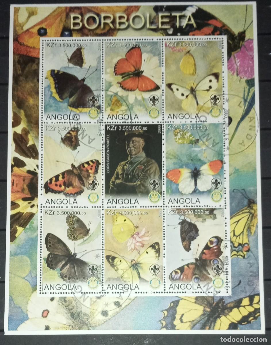 Francobolli: ANGOLA 2000 SHEET USED MNH BADEN POWELL BUTTERFLIES PAPILLONS SCHMETTERLINGEN MARIPOSAS INSECTOS