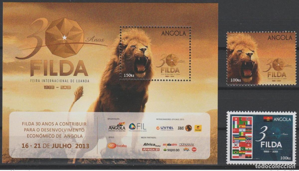 Sellos: Angola 2013 Mi. 1876 1877 Bl. 140 30 a&ntilde;os FILDA Lion L&ouml;we fauna MNH RARO