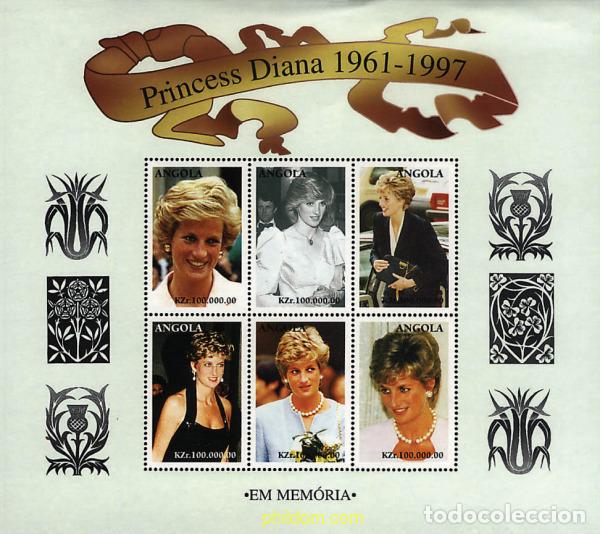 Sellos: 681694 MNH ANGOLA 1998 HOMENAJE A LA PRINCESA DIANA DE GALES