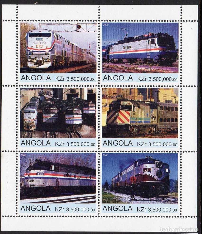 Sellos: ANGOLA 2000 SHEET MNH TRENES TRAINS TRENI ZUGE COMBOIOS
