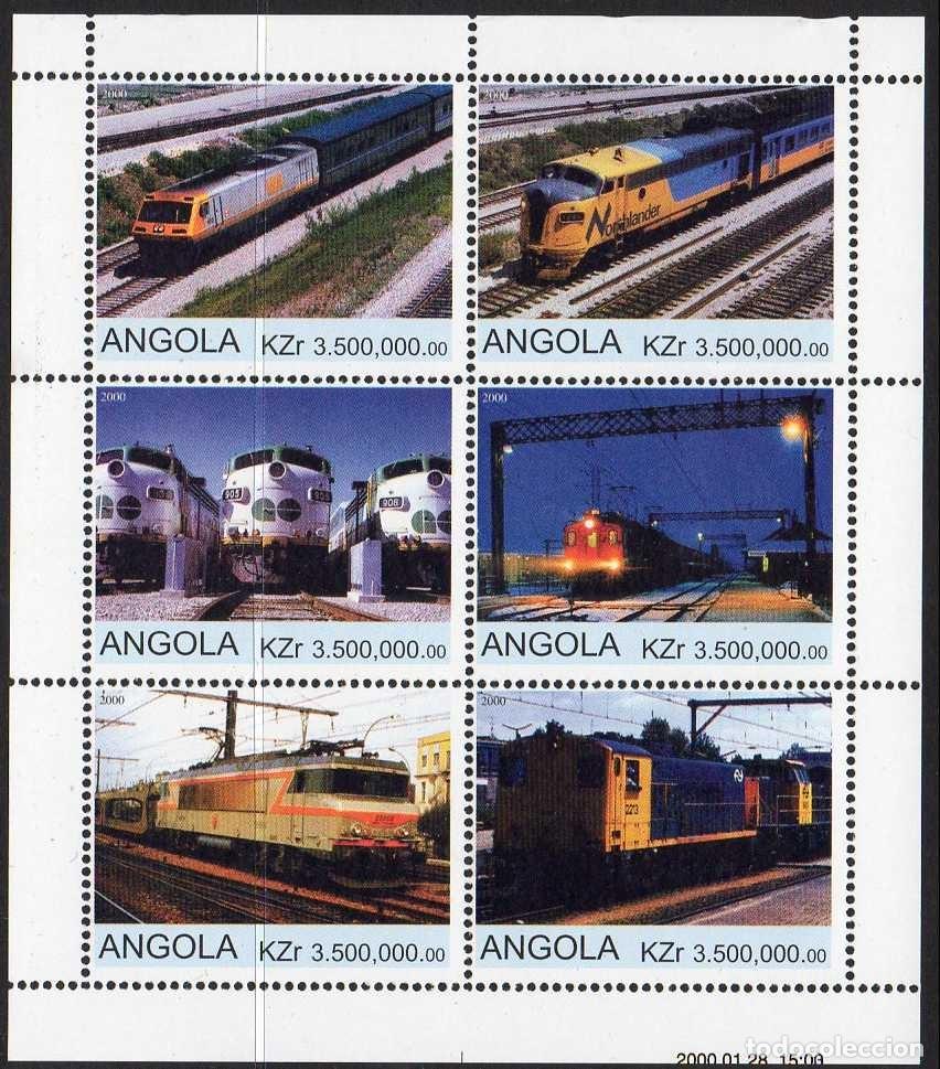 Sellos: ANGOLA 2000 SHEET MNH TRENES TRAINS TRENI ZUGE COMBOIOS