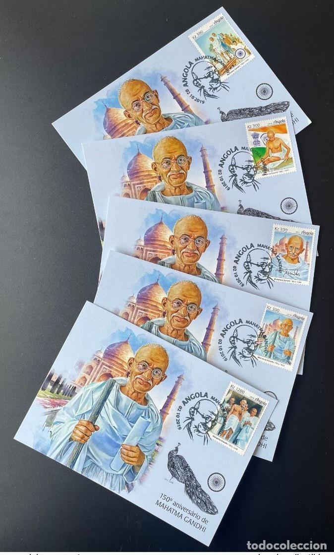 Sellos: Angola 2019 Mi.? M&aacute;ximo maxi card Mahatma Gandhi India Taj Mahal Bird