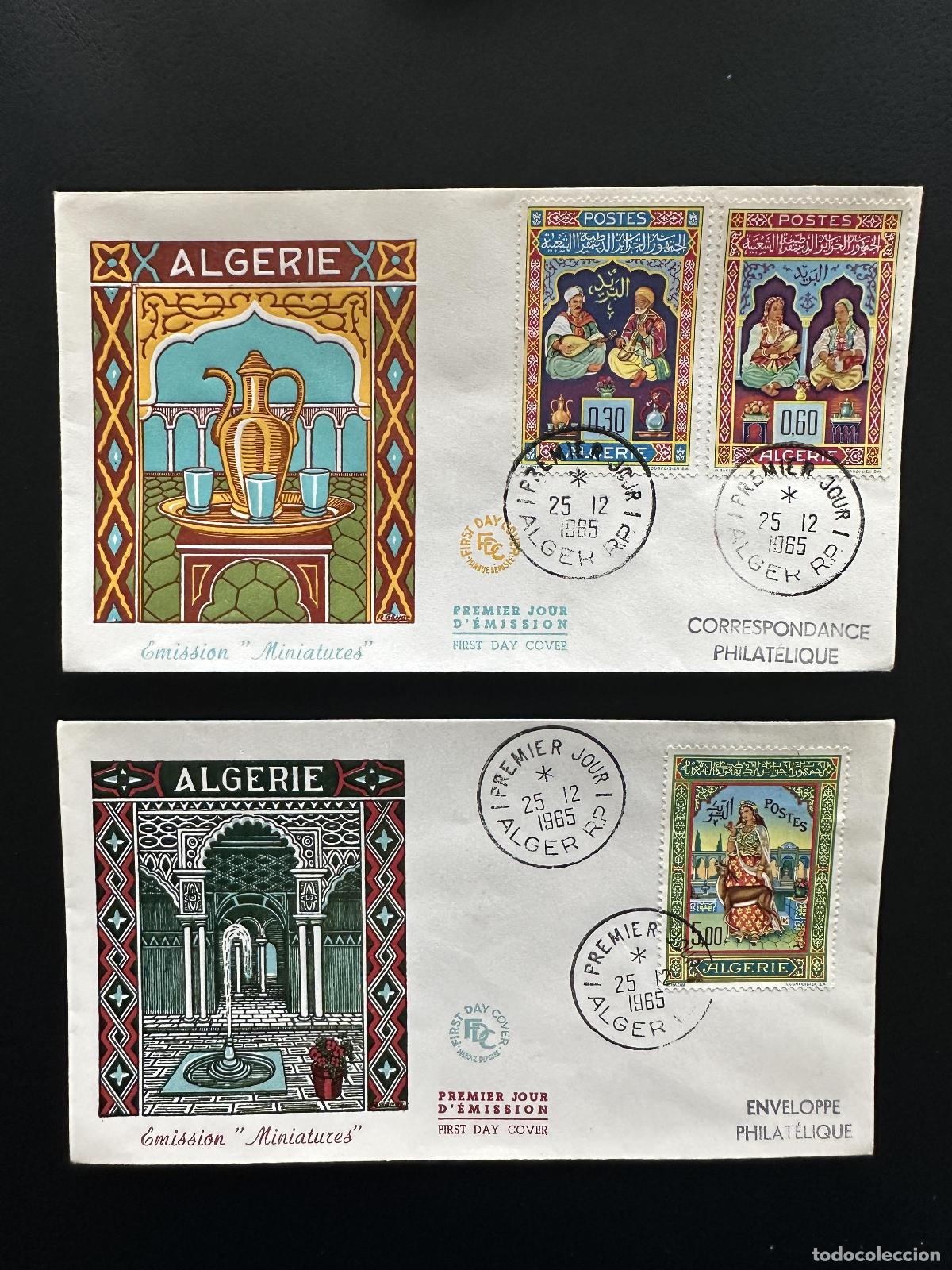 Sellos: Argelia 1965 Mi. 411-413 FDC Miniaturas m&uacute;sica fuente arte isl&aacute;mico