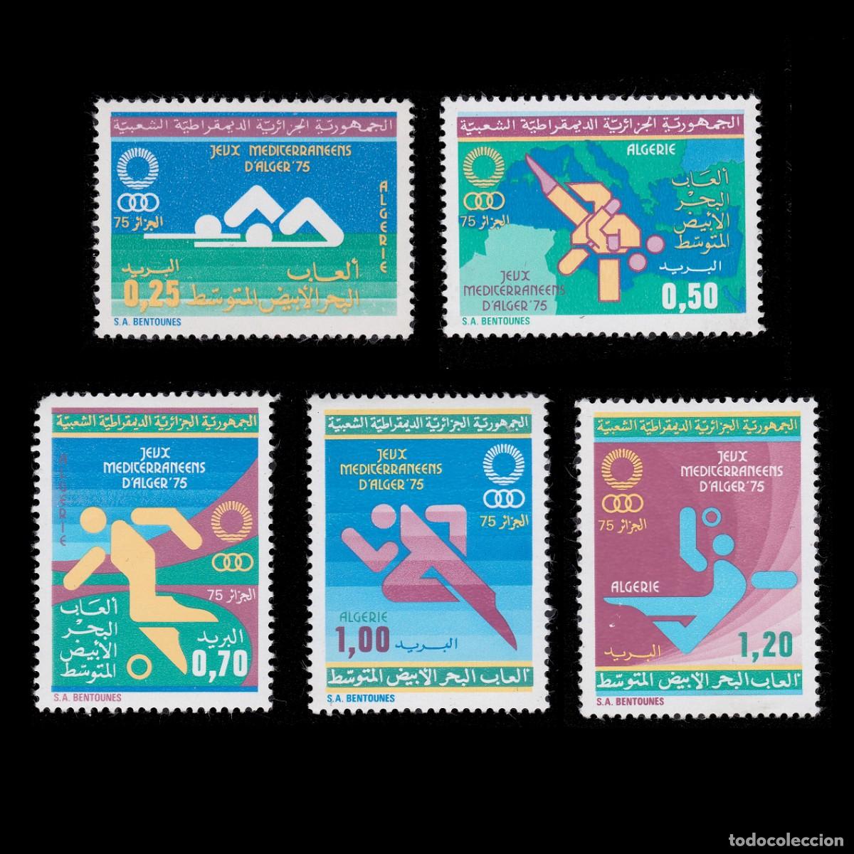 Sellos: ALGERIA.1975. Mediterranean Games MNH. SCOTT 546-550 + GIFT.