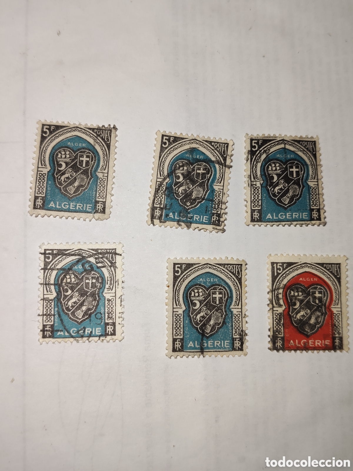 Sellos: 6 sellos de Argelia francesa Escudo de armas de Argel 1948+ usado