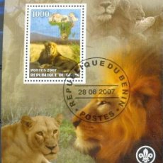 Sellos: BENIN 2007 SHEET USED MNH FAUNA MAMIFEROS LIONS LEONES LEONI LOWEN FELINOS FELINES WILDLIFE. Lote 369067296
