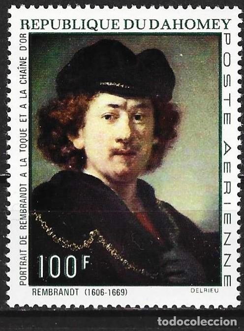 Sellos: Dahomey 1969 - Mi 404 - YT Pa 118 - Pintura : Autorretrato de Rembrandt - MH* ( A&eacute;reo )
