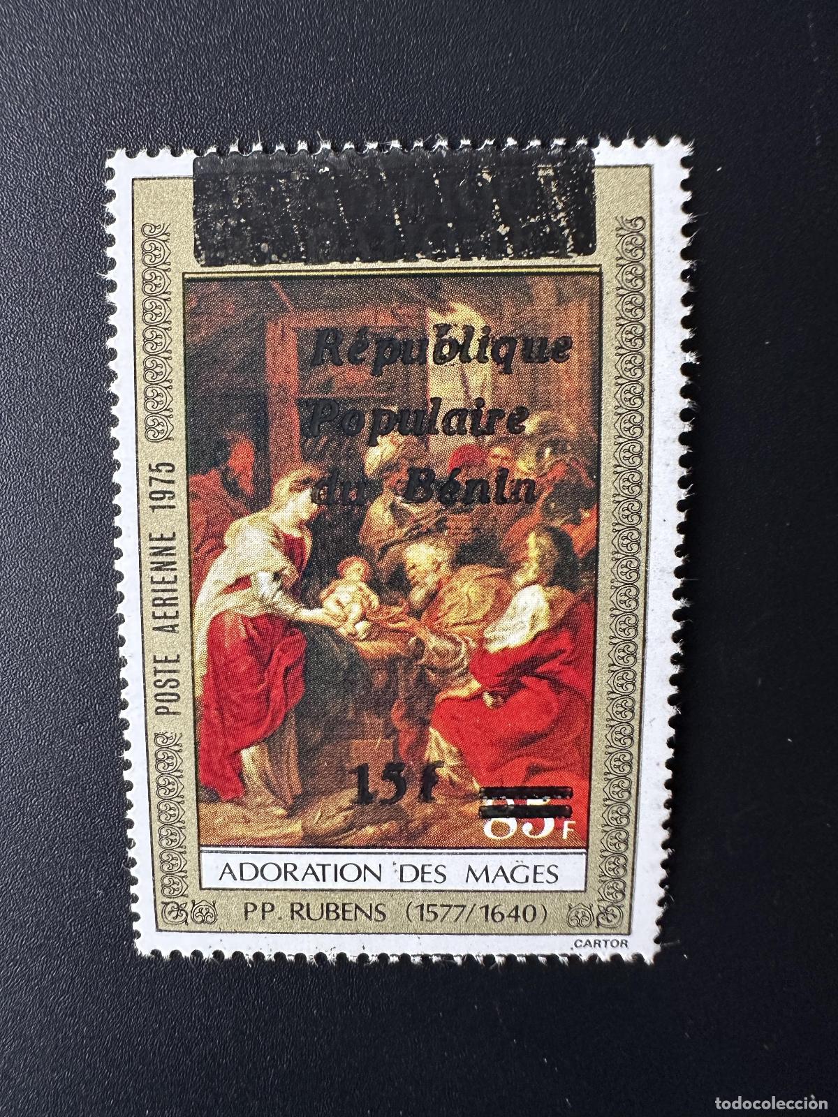 Sellos: Ben&iacute;n 1987 Mi. C462 Sobreimpresi&oacute;n pintura art&iacute;stica de la Adoraci&oacute;n los Reyes Magos (Rubens)