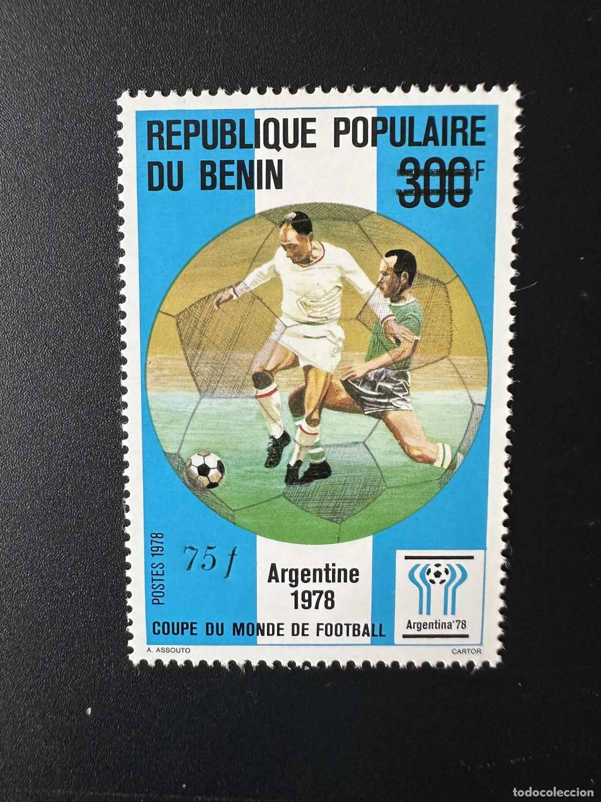 Sellos: Ben&iacute;n 1985 Mi. 384 Copa Mundial de F&uacute;tbol Argentina la FIFA sobrecargada