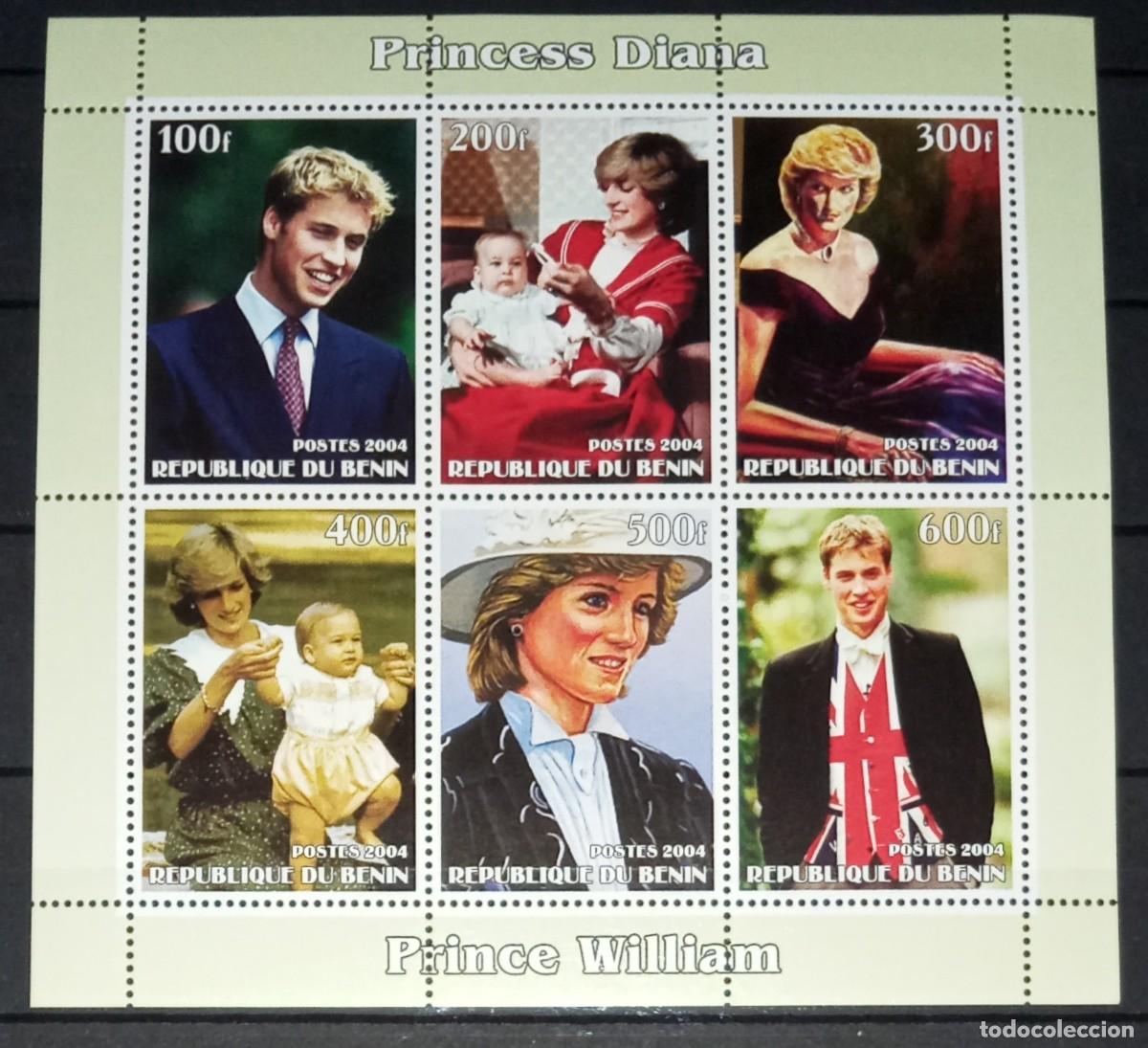 Sellos: BENIN 2004 SHEET MNH PRINCESA DIANA PRINCIPE WILLIAM ROYALTY REALEZA