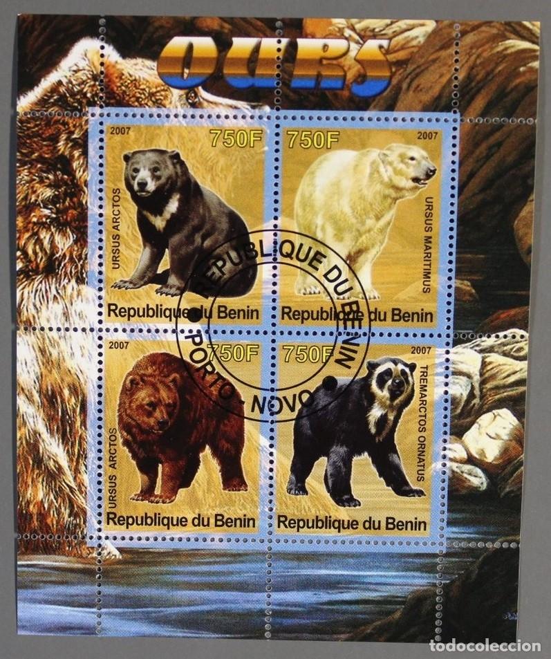 Sellos: BENIN 2007 SHEET USED MNH FAUNA MAMIFEROS POLAR BEARS OURS OSOS POLARES ORSI BAREN WILDLIFE