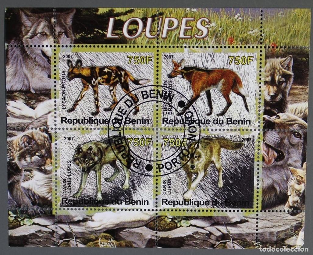 Sellos: BENIN 2007 SHEET USED MNH FAUNA MAMIFEROS WOLVES WOLFE LOBOS LUPI LOUPS WILDLIFE