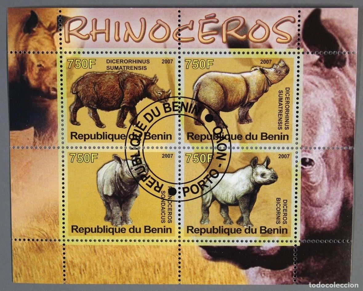 Sellos: BENIN 2007 SHEET USED MNH FAUNA MAMIFEROS RHINOCEROS RHINOS RINOCERONTES RINOCERONTI WILDLIFE