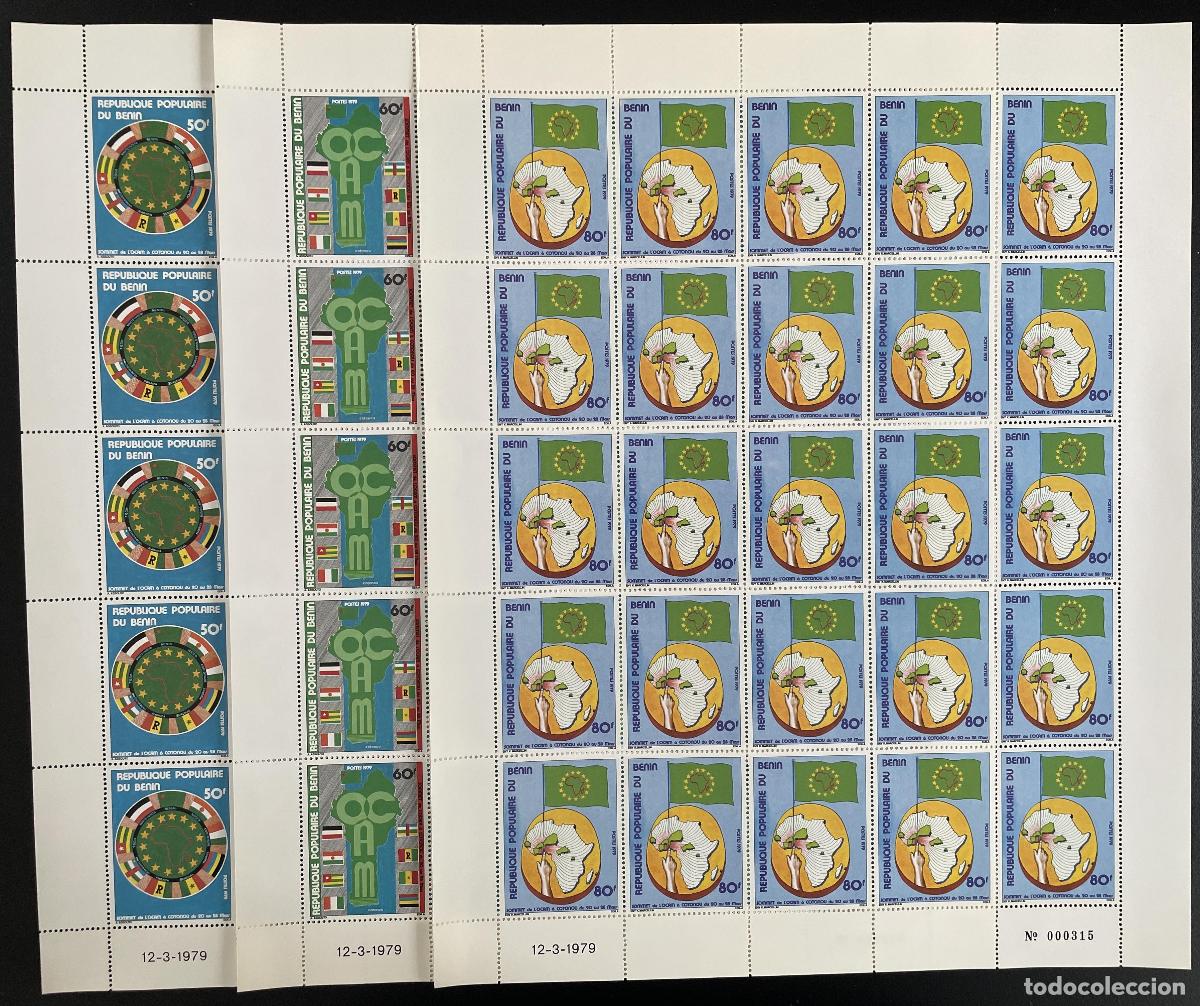Sellos: Ben&iacute;n 1979 YT 438-440 hoja de cart&oacute;n mapa &Aacute;frica cumbre bandera Coton&uacute; OCAM