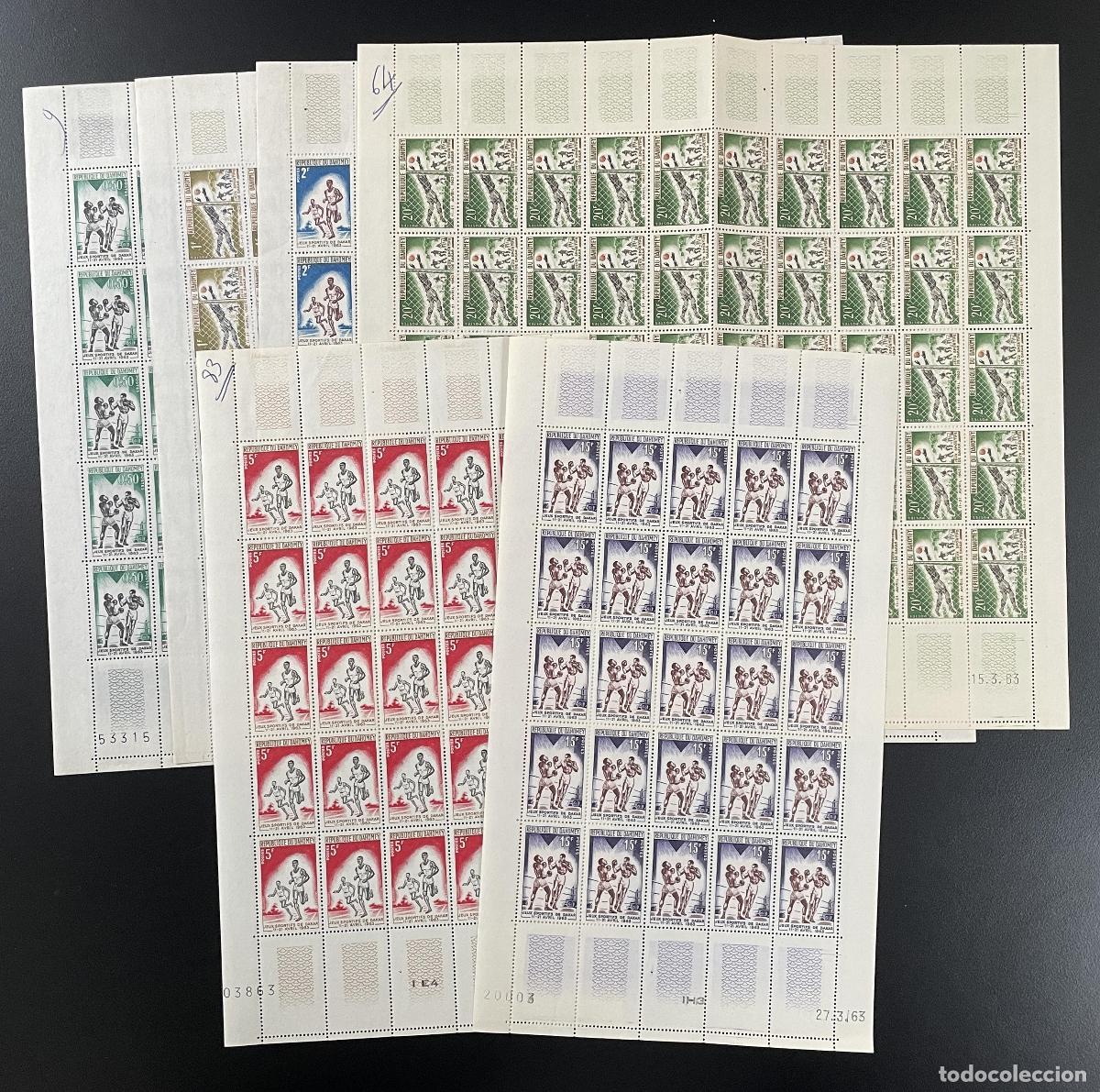 Stamps: Dahomey 1963 YT 192-197 tabl&oacute;n Juegos deportivos Dakar boxeo carrera f&uacute;tbol