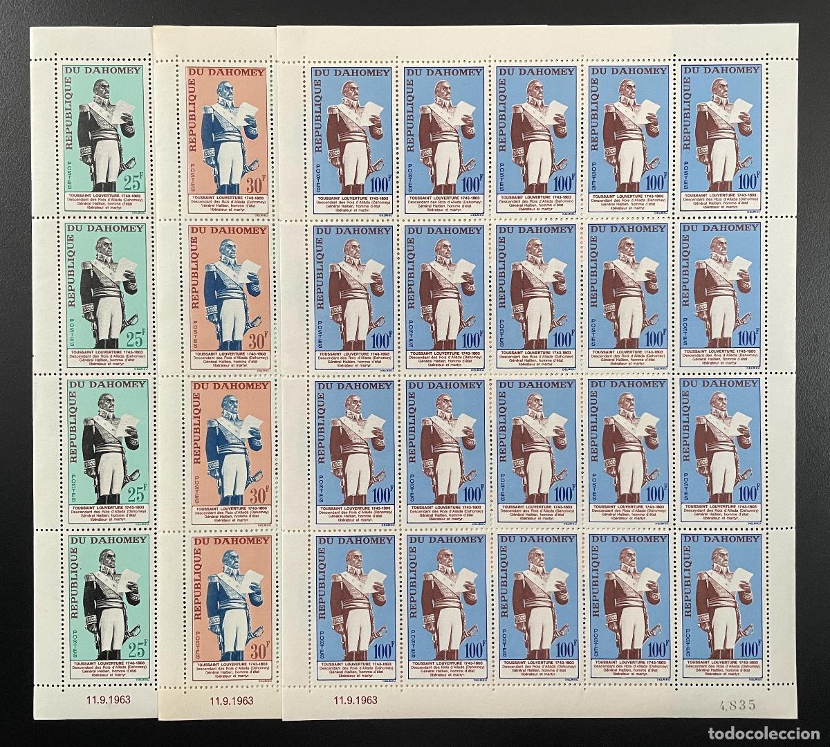 Stamps: Dahomey 1963 YT 199-201 tabl&oacute;n Toussaint Louverture Haiti Revolution