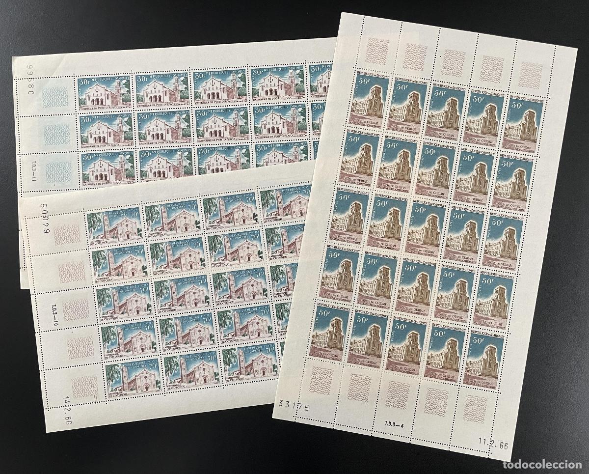 Sellos: Dahomey 1966 YT 232-234 tabl&oacute;n catedrales Porto-Novo Cotonou Ouidah