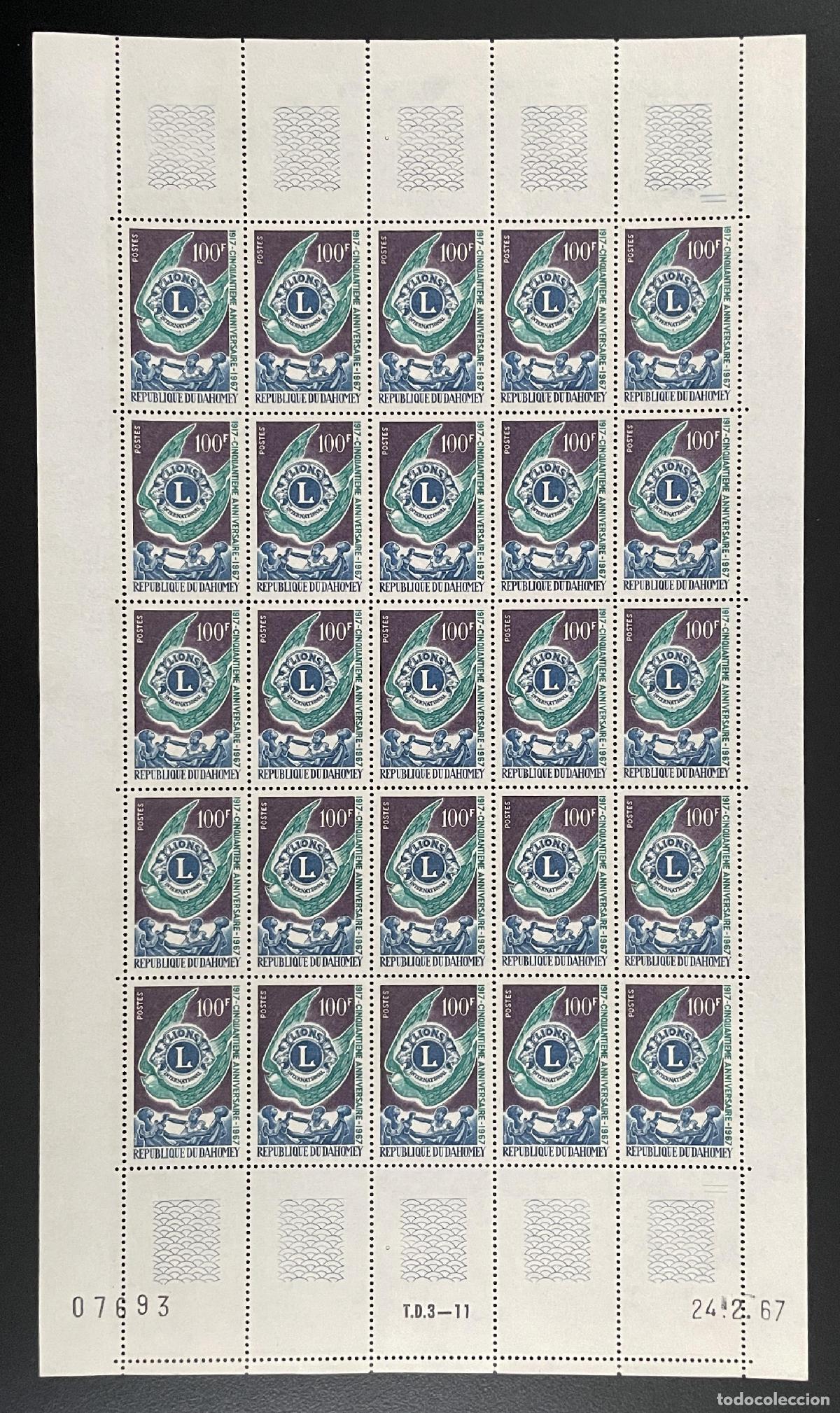 Sellos: 50 aniversario de Dahomey 1967 YT 252 tabl&oacute;n Lions Club International