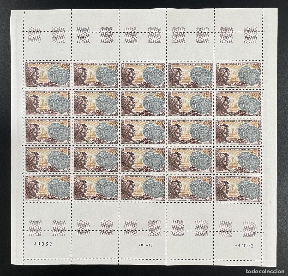Sellos: Dahomey 1972 YT 318 tabl&oacute;n moneda de la Uni&oacute;n Monetaria &Aacute;frica Occidental