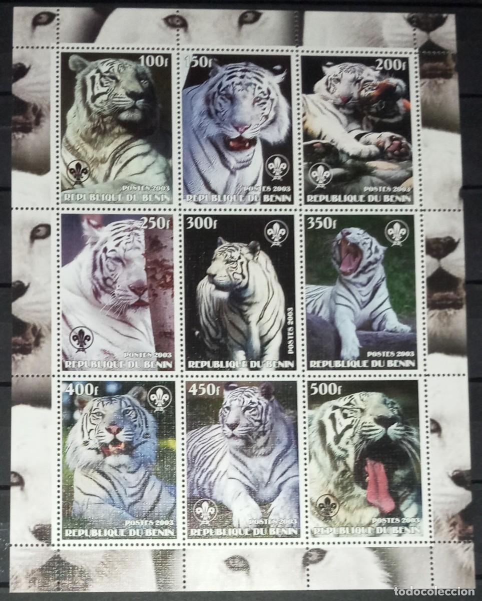 Sellos: BENIN 2003 SHEET MNH SCOUT LOGO FAUNA MAMIFEROS TIGERS TIGRES RAUBKATZEN FELINOS WILD CATS WILDLIFE
