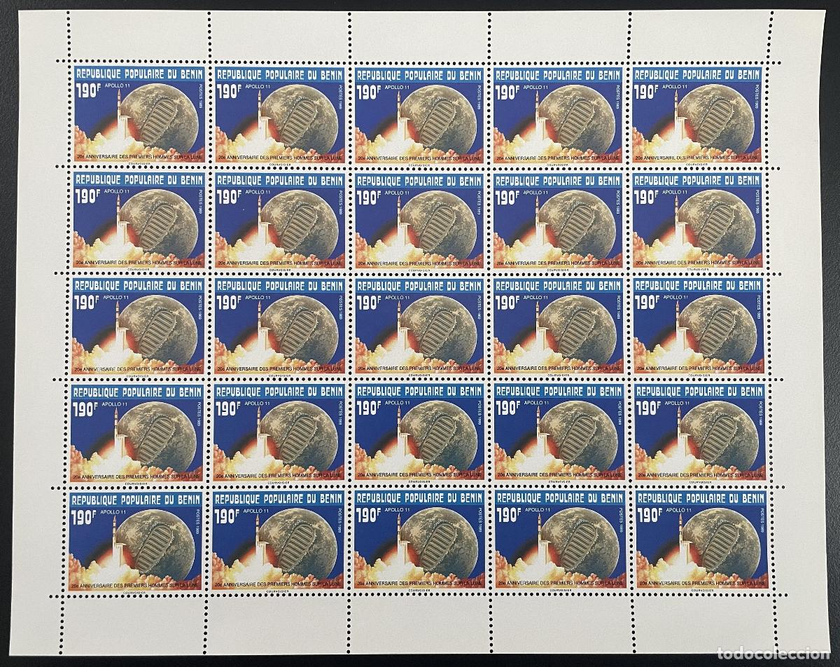 Sellos: Ben&iacute;n 1990 YT 684 a bordo del Apolo 11 primer astronauta espacial lunar masculino
