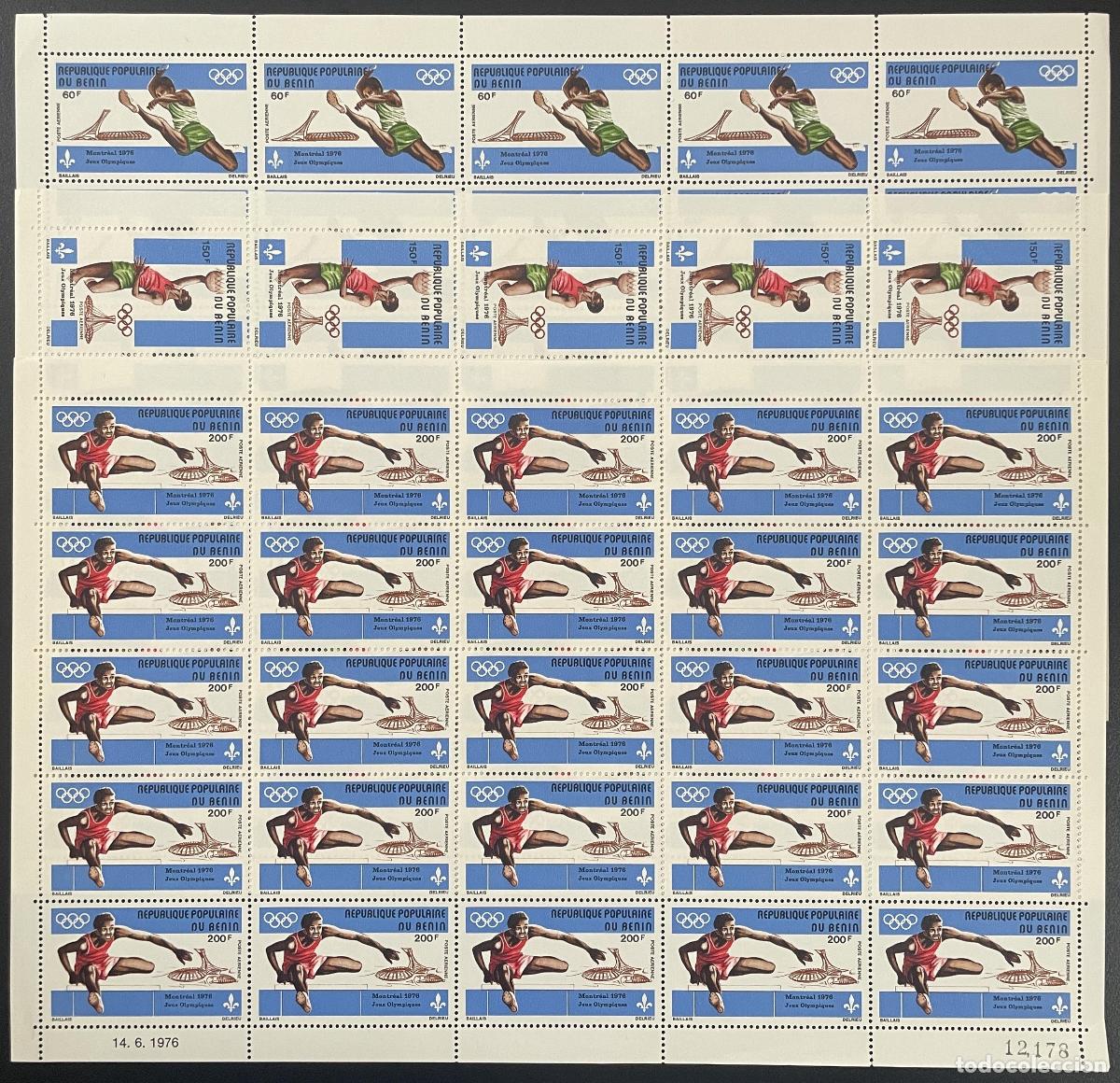 Francobolli: Benin 1976 YT PA 251-253 tablero Juegos Ol&iacute;mpicos Montreal atletismo baloncesto