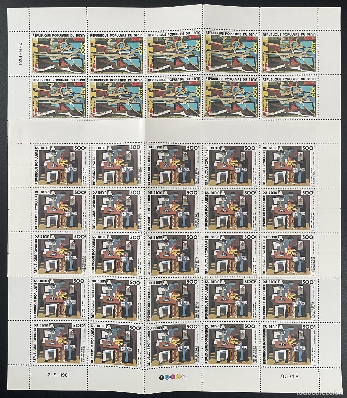 Francobolli: Benin 1981 YT PA 298-299 Tabla de Picasso Tres m&uacute;sicos Pintura art&iacute;stica