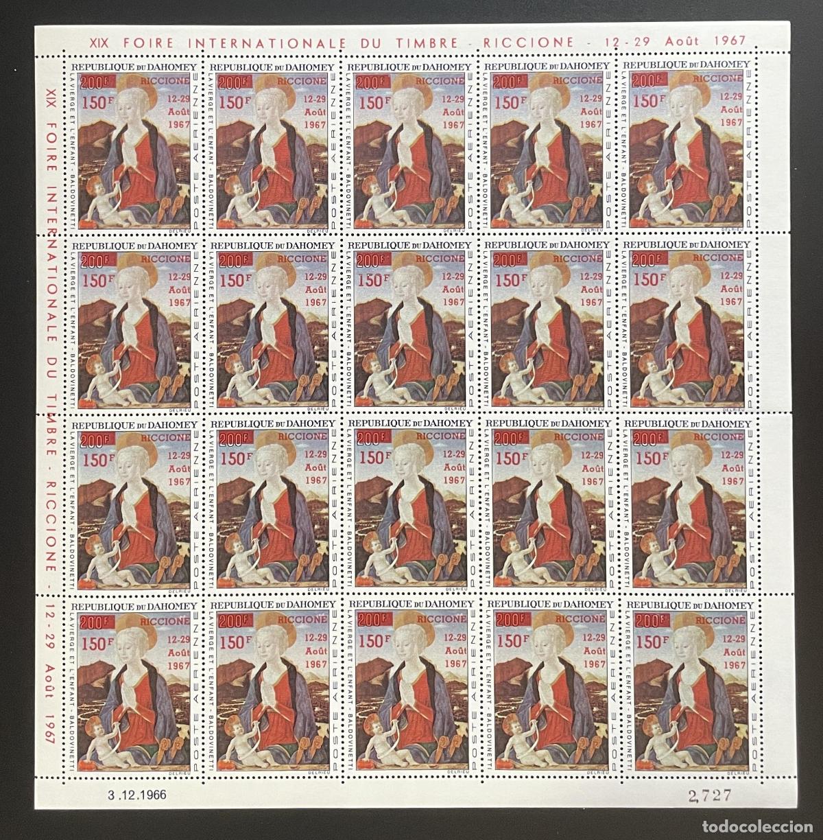 Sellos: Dahomey 1967 YT PA 63 tabl&oacute;n sobrecargado Madonna and Child Baldovinetti Riccione