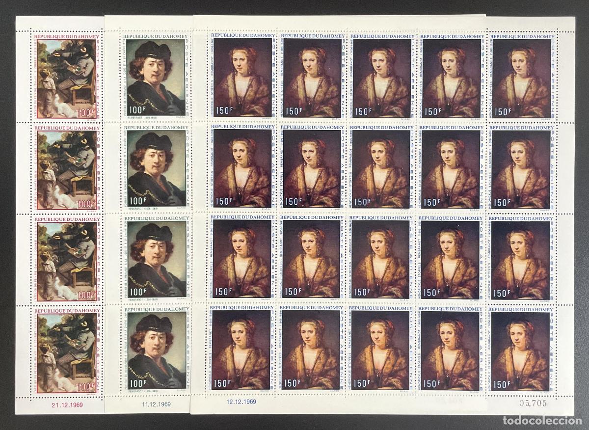 Francobolli: Dahomey 1970 YT PA 117-119 tabl&oacute;n Rembrandt pintura retrato Stoffels