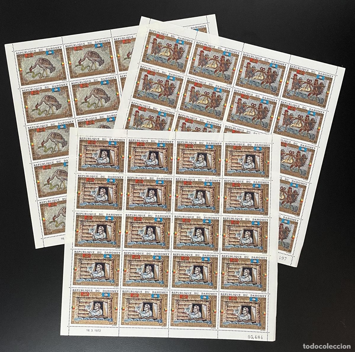 Selos: Dahomey 1972 YT PA 157-159 tabl&oacute;n Venecia UNESCO Mosaico romano p&aacute;jaro