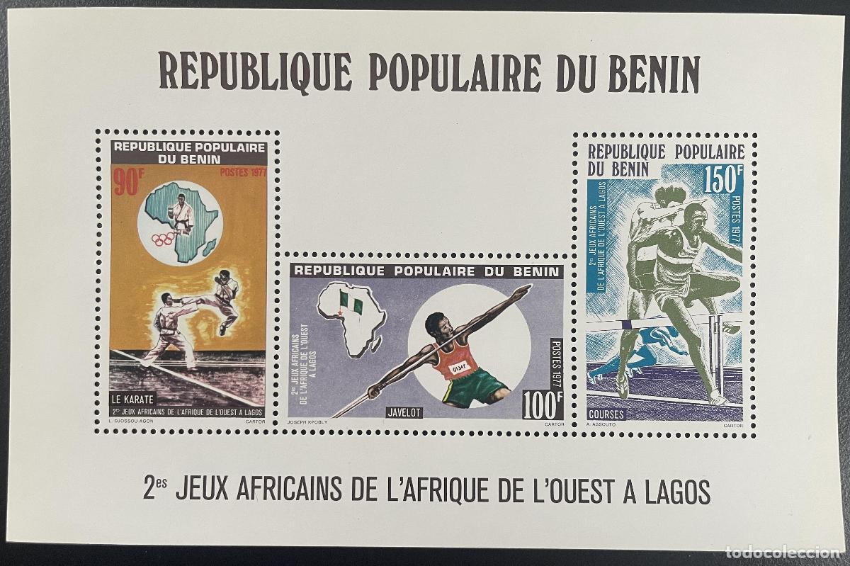Sellos: Ben&iacute;n 1977 YT Bl. 24 Juegos Africanos Lagos Karate Javelin Racing Sport