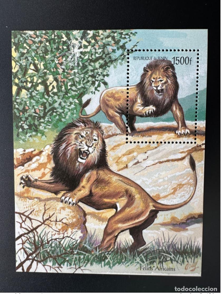 Sellos: Ben&iacute;n 2001 Mi. Bl. 1324 - 1326 Leones africanos fauna cebra b&uacute;falo MNH**