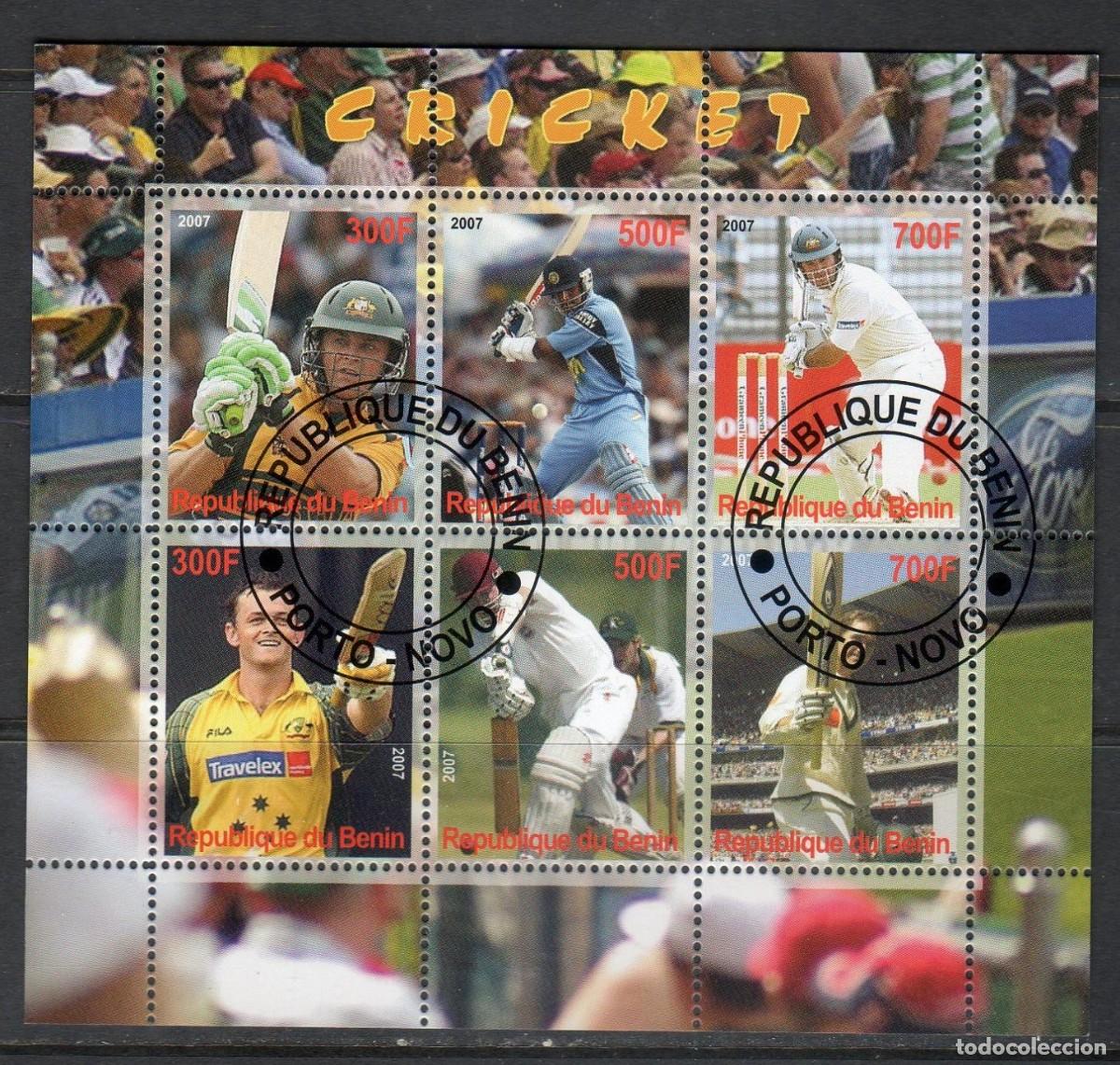 Sellos: BENIN 2007 SHEET USED MNH CRICKET CRIQUET CRIQUETE SPORTS DEPORTES