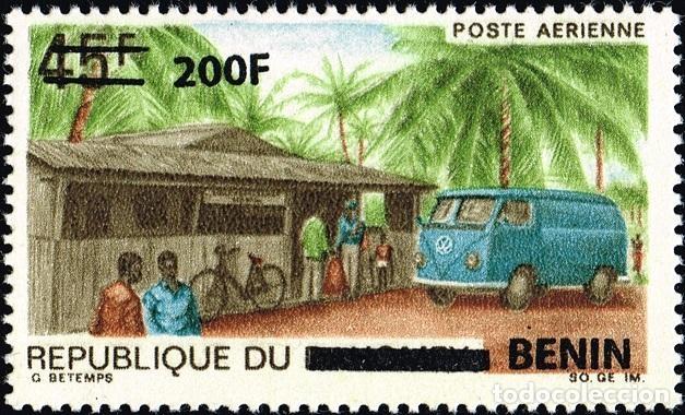 Francobolli: Ben&iacute;n 2009 Mi. 1524 sobrecargado correo a&eacute;reo bus VW palmeras aldea