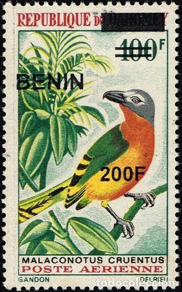 Stamps: Ben&iacute;n 2009 Mi. 1530 sobrecargado Malaconotus cruentus p&aacute;jaro a&eacute;reo