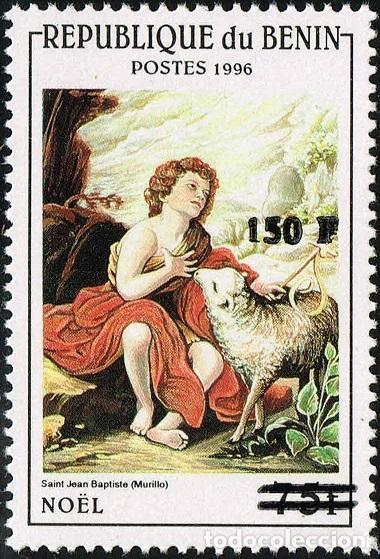 Sellos: Ben&iacute;n 2000 Mi. 1260 sobrecargado Navidad San Juan Bautista Murillo pintura