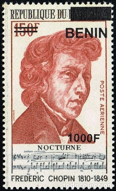 Sellos: Ben&iacute;n 2009 Mi. 1629 sobrecargado Fr&eacute;d&eacute;ric Chopin Nocturno m&uacute;sica compositor