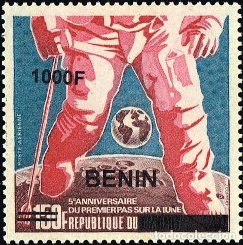 Sellos: Ben&iacute;n 2009 Mi. 1630 sobrecargado correo a&eacute;reo primer paso luna espacio