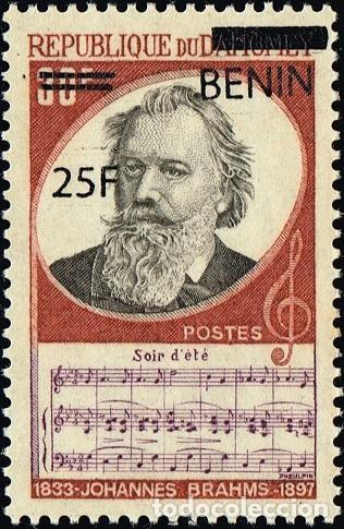 Sellos: Ben&iacute;n 2009 Mi. 1490 sobrecargado Johannes Brahms compositor m&uacute;sica