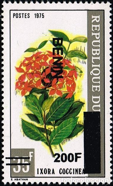 Sellos: Ben&iacute;n 2009 Mi. 1491 sobrecargado Ixora coccinea flor tropical flora