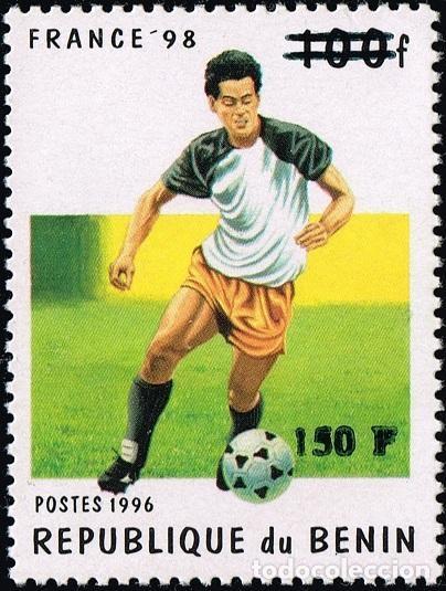 Sellos: Ben&iacute;n 2000 Mi. 1279 sobrecargado 150F f&uacute;tbol Copa del Mundo Francia 98