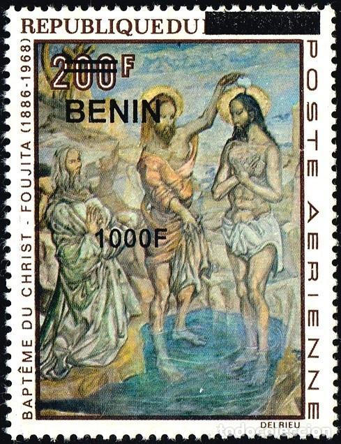 Sellos: Ben&iacute;n 2009 Mi. 1588 sobrecargado Bautismo de Cristo Foujita pintura